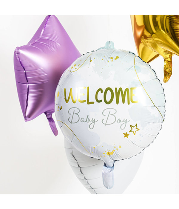 Folieballon 'Welcome Baby Boy' Blauw (45cm)