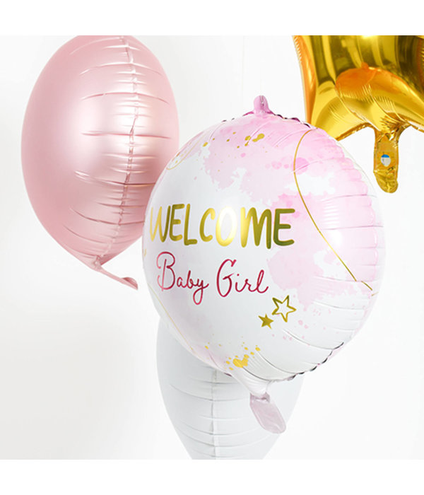Folieballon 'Welcome Baby Girl' Roze (45cm)