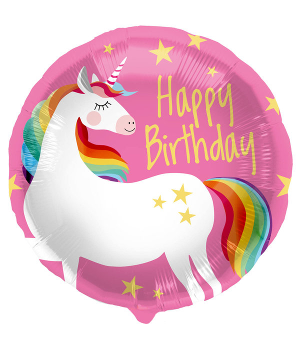 Folieballon 'Happy Birthday' Eenhoorn Roze (45cm)