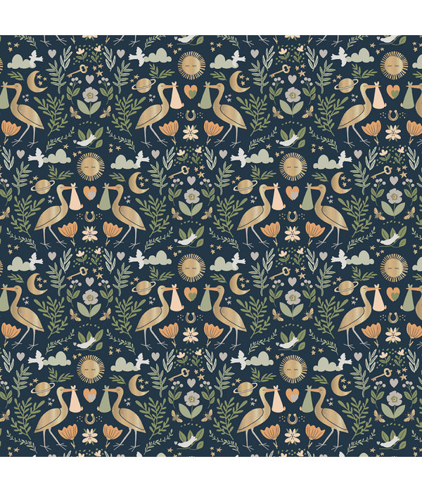 Cadeaupapier Geboorte Chique Donkerblauw/Goud