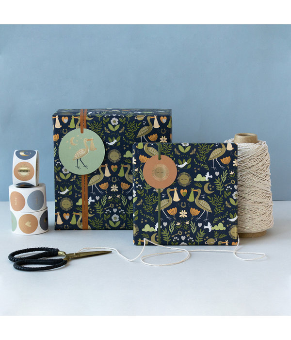 Cadeaupapier Geboorte Chique Donkerblauw/Goud