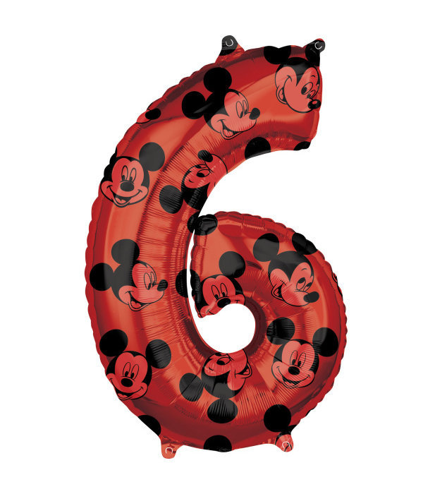 Folieballon Cijfer 6 Mickey Mouse Rood (66cm)