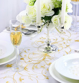 Vanille Creme Organza op Rol Gouden Bloemen (9m x 0.36m)