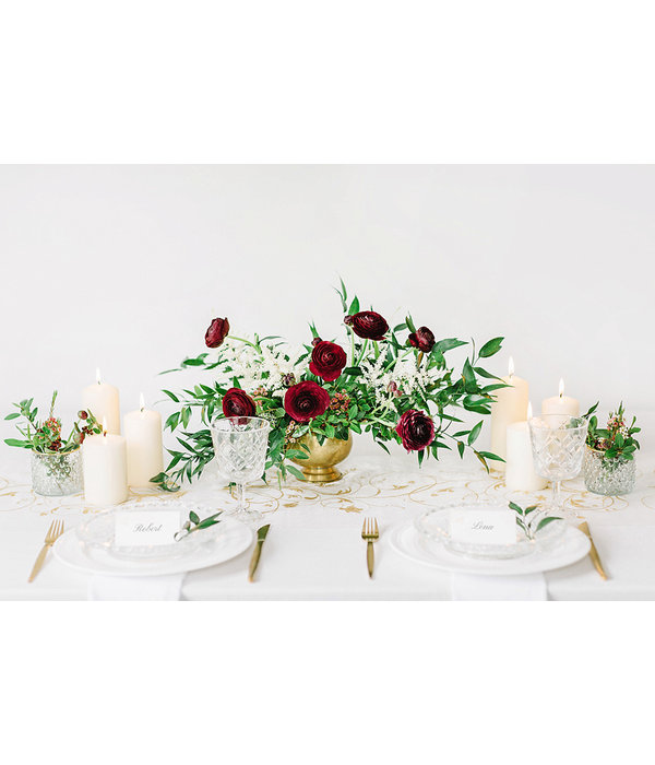 Vanille Creme Organza op Rol Gouden Bloemen (9m x 0.36m)