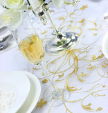 Vanille Creme Organza op Rol Gouden Bloemen (9m x 0.36m)