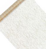 Witte Organza op Rol Gouden Bladeren (9m x 0.48m)