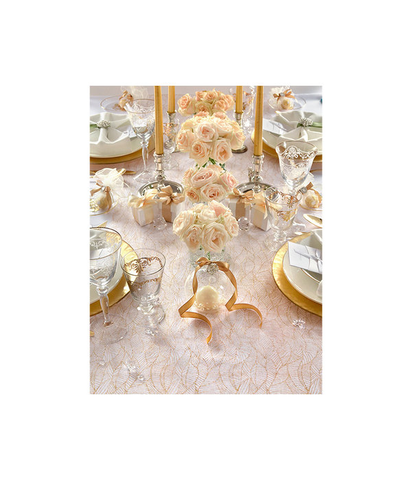 Witte Organza op Rol Gouden Bladeren (9m x 0.48m)