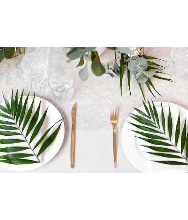 Witte Organza op Rol Gouden Bladeren (9m x 0.48m)