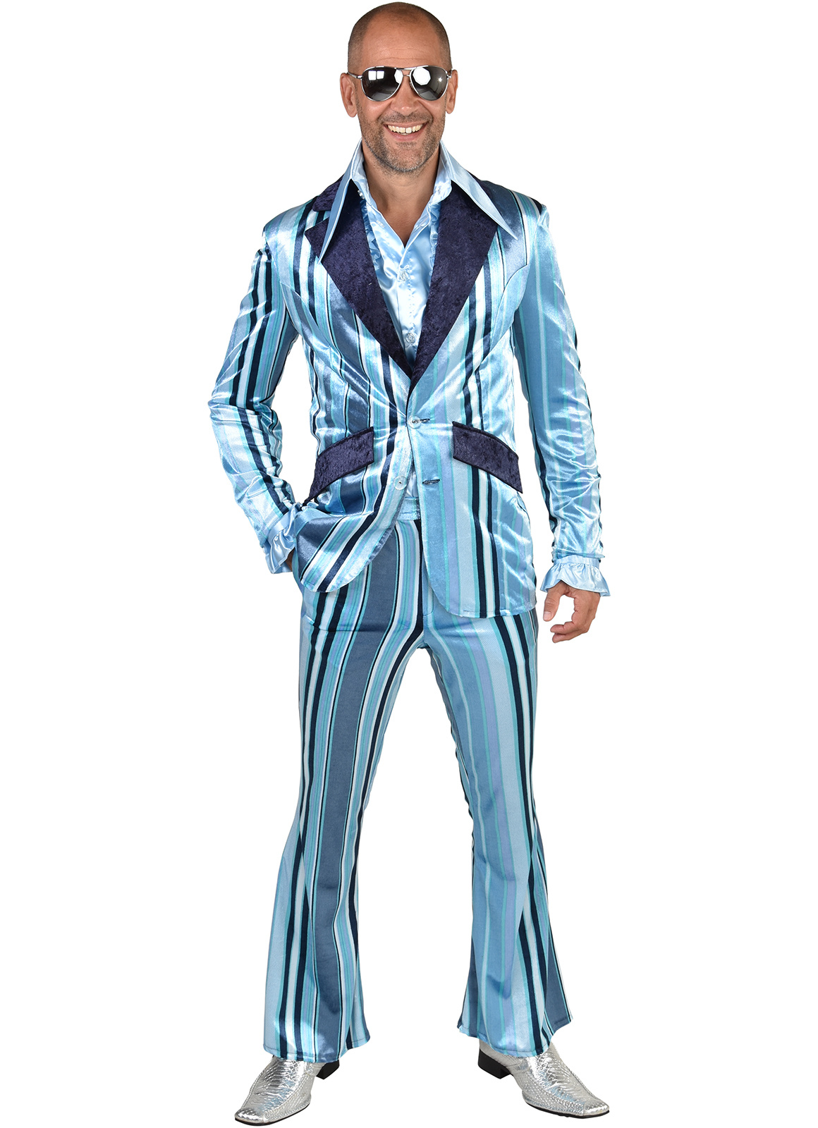 Herenpak 70&apos;s Blauw Met Strepen afbeelding
