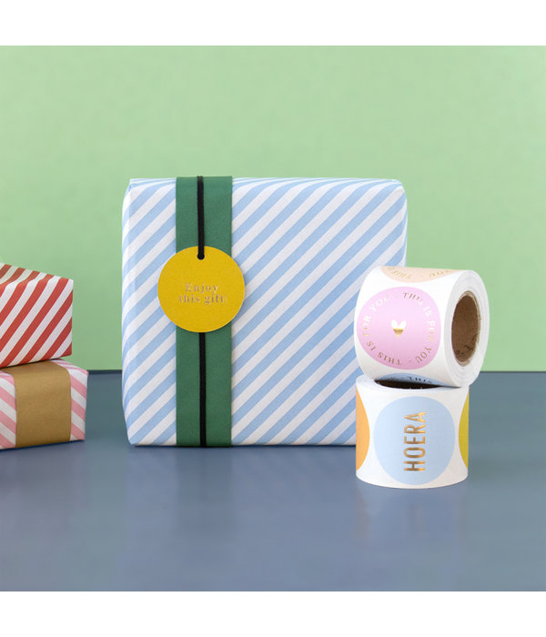 Cadeaupapier Dubbelzijdig Blauw Gestreept/Groen