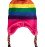 Gebreide Ijsmuts Regenboog met pompon en tassels