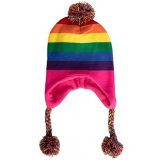 Gebreide Ijsmuts Regenboog met pompon en tassels