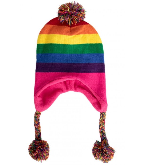 Gebreide Ijsmuts Regenboog met pompon en tassels