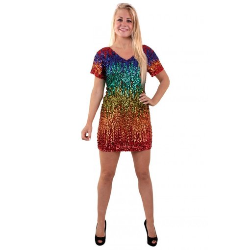 Jurk Pailletten Multi Gekleurd