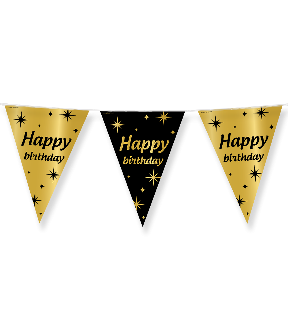 Classy Vlaggenlijn Happy Birthday Zwart/Goud (10m)