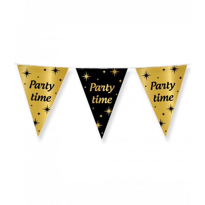 Classy Vlaggenlijn Party Time Zwart-Goud (10m)