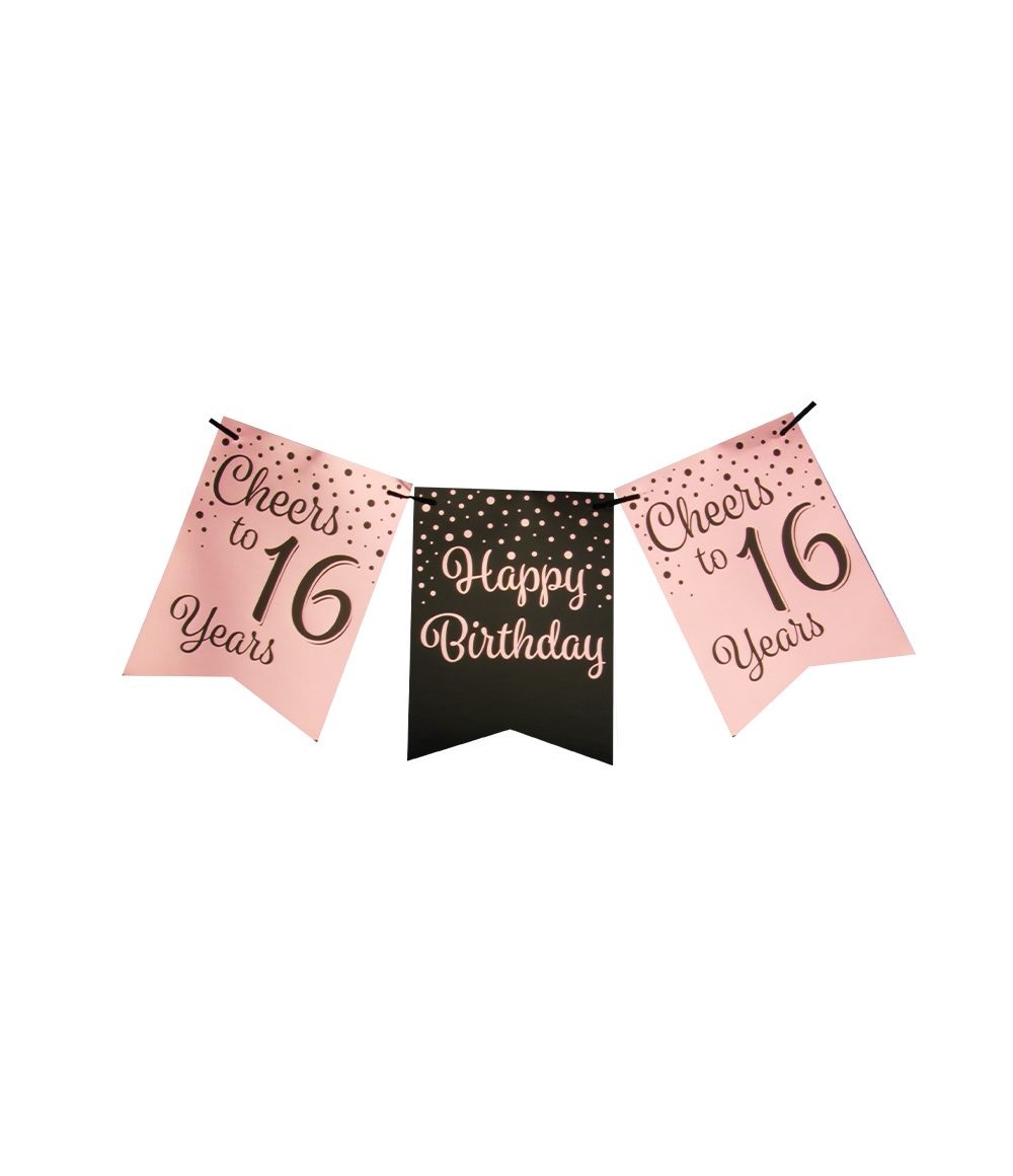 Verjaardagsslinger Vaandel 16 Jaar Roze/Zwart (6m) afbeelding