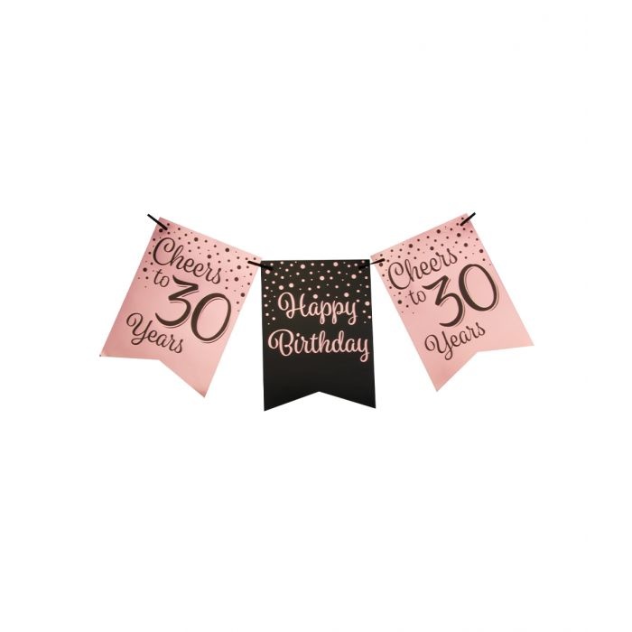 Verjaardagsslinger Vaandel 30 Jaar Roze/Zwart (6m) afbeelding