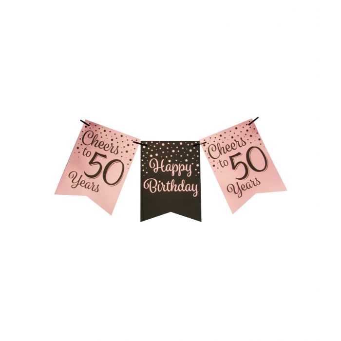 Verjaardagsslinger Vaandel 50 Jaar Roze/Zwart (6m) afbeelding