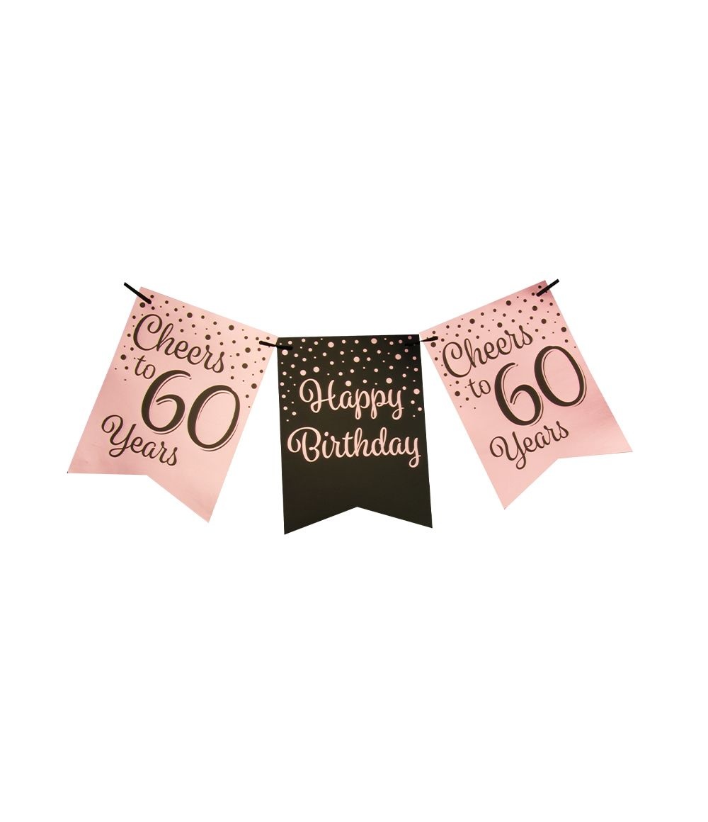 Verjaardagsslinger Vaandel 60 Jaar Roze/Zwart (6m) afbeelding