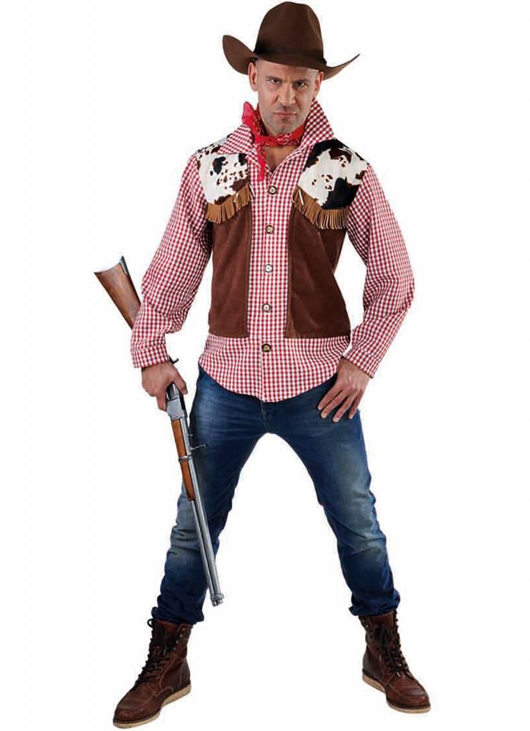 Magic By Freddy's - Cowboy & Cowgirl Kostuum - Prairie Jager Cowboy Hemd En Vest Man - rood - Small - Bierfeest - Verkleedkleding