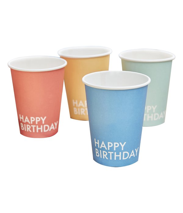 Feestbekers 'Happy Birthday' mixkleur (8st)