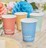 Feestbekers 'Happy Birthday' mixkleur (8st)