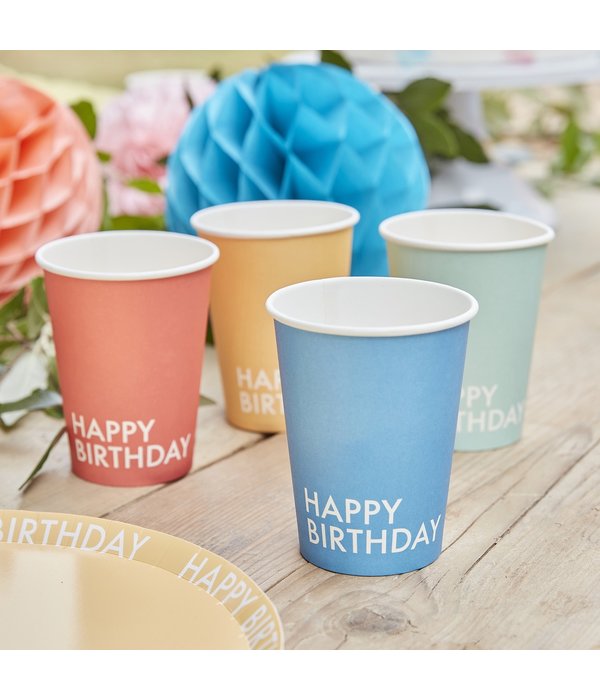 Feestbekers 'Happy Birthday' mixkleur (8st)
