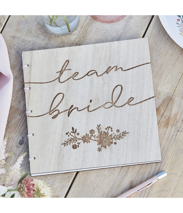 Gastenboek Bruiloft 'Team Bride' Vintage Rustiek Hout