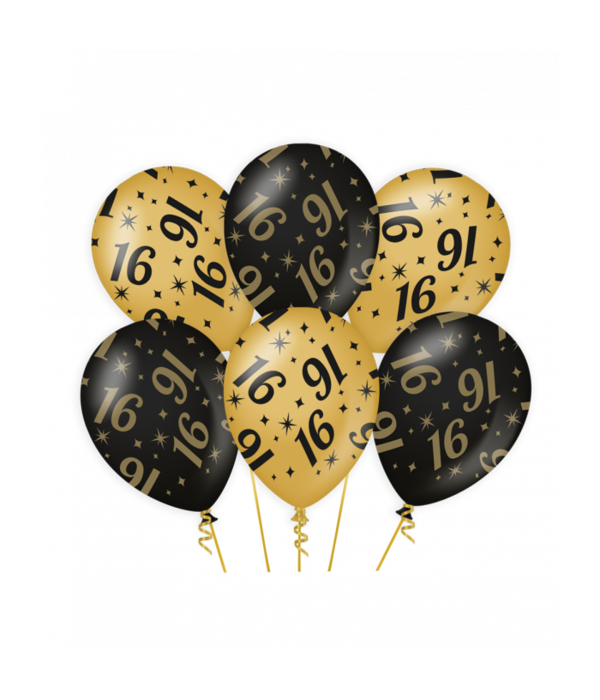 Classy Ballonen 16 Jaar Zwart/Goud (6st)