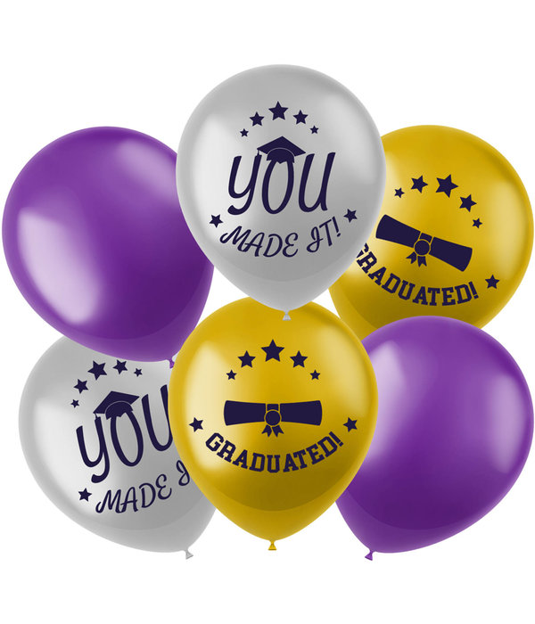 Geslaagd Ballonnen Goud/Paars (6st)