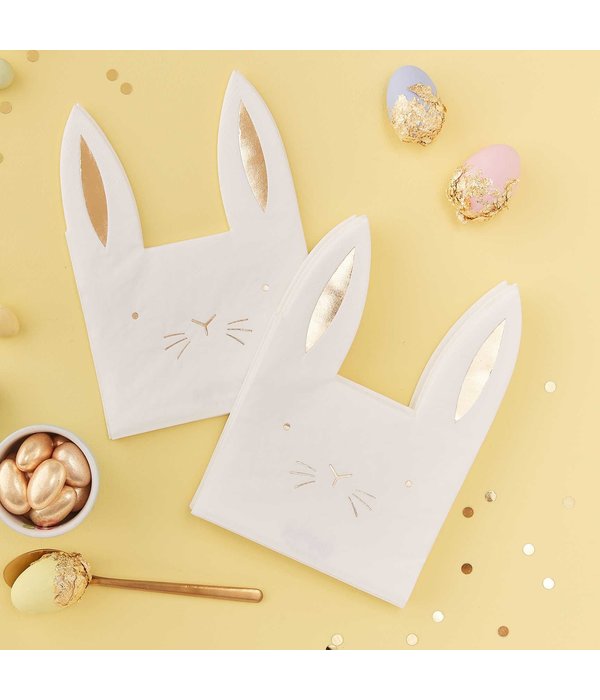 Konijnen Servetten Wit/Goud (16st)