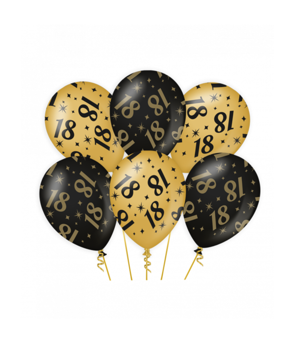 Classy Ballonnen 18 Jaar Zwart/Goud (6st)