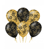 Classy Ballonnen 30 Jaar Zwart/Goud (6st)