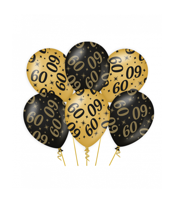 Classy Ballonnen 60 Jaar Zwart/Goud (6st)