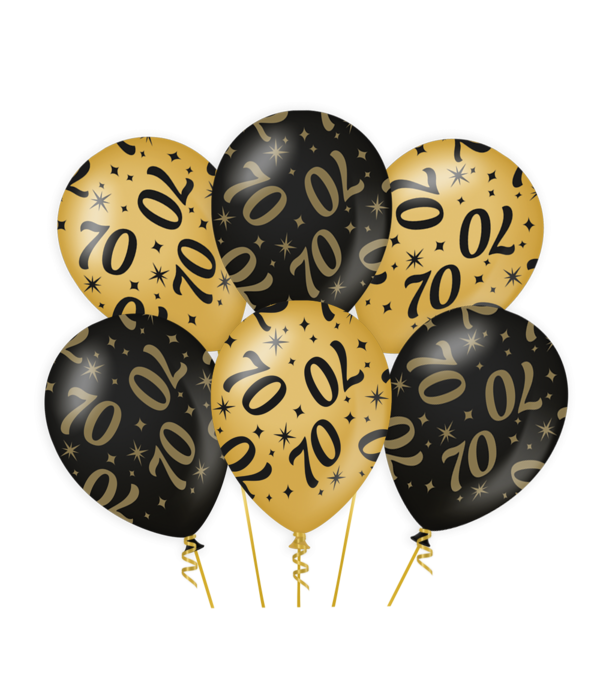 Classy Ballonnen 70 Jaar Zwart/Goud (6st)