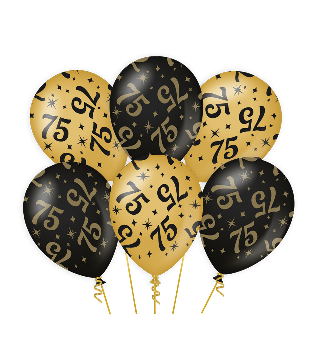 Classy Ballonnen 75 Jaar Zwart/Goud (6st)