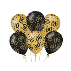 Classy Ballonnen 90 Jaar Zwart/Goud (6st)