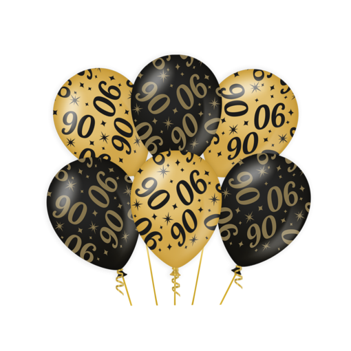 Classy Ballonnen 90 Jaar Zwart/Goud (6st)
