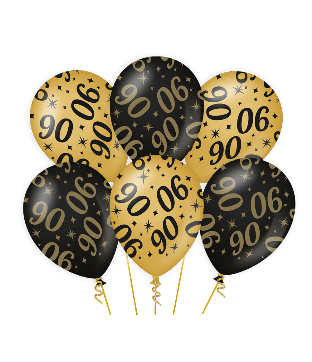 Classy Ballonnen 90 Jaar Zwart/Goud (6st) afbeelding
