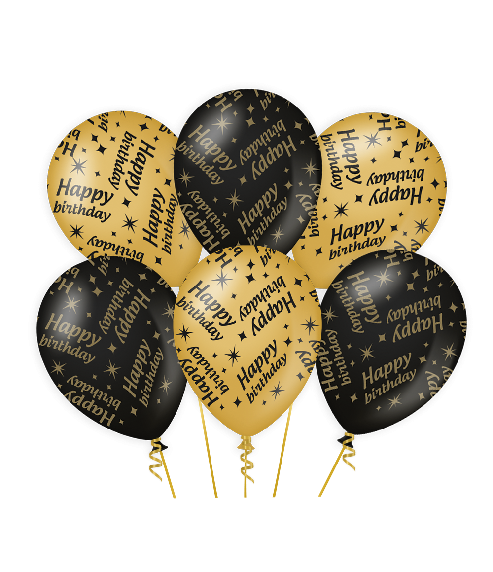 Classy Ballonnen Happy Birthday Zwart/Goud (6st)