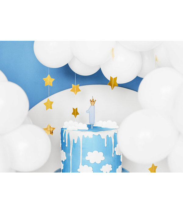 Kaarsje lichtblauw met Kroontje cijfer 1