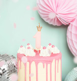 Kaarsje lichtroze met Kroontje cijfer 1