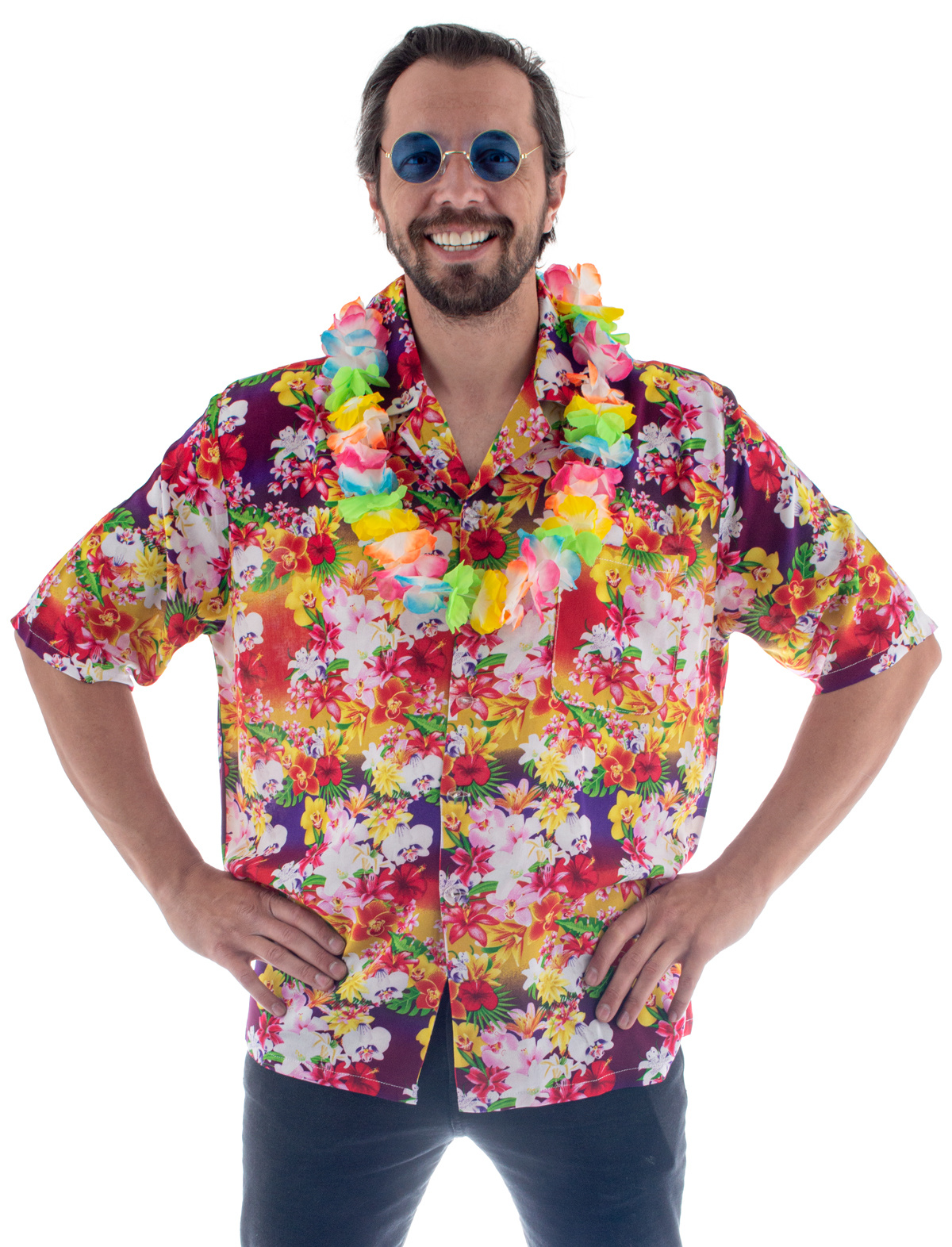 Party Blouse Hawaii Colorful Flowers afbeelding