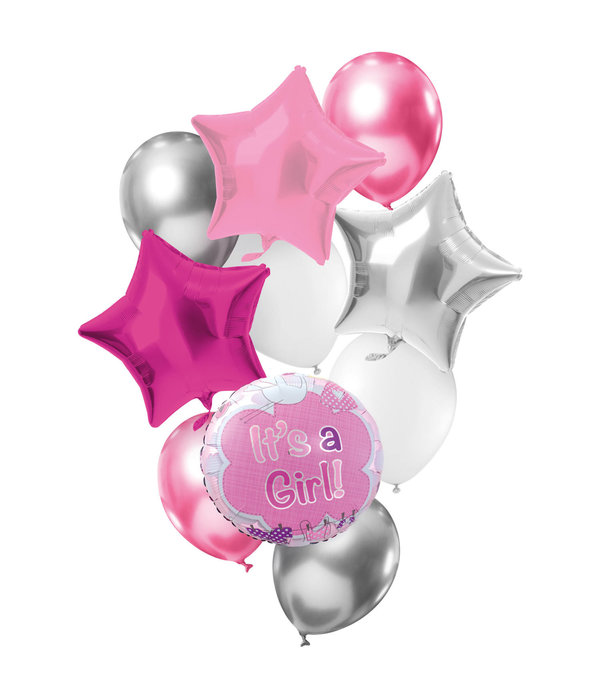Ballonnen Set It's a Girl Roze/Zilver (10st)