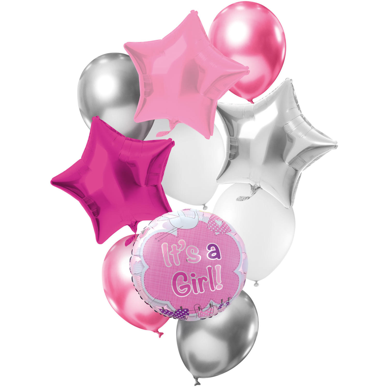 Ballonnen Set It&apos;s a Girl Roze/Zilver (10st) afbeelding