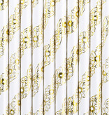 Papieren Rietjes Met Madeliefjes Wit/Goud (10st)