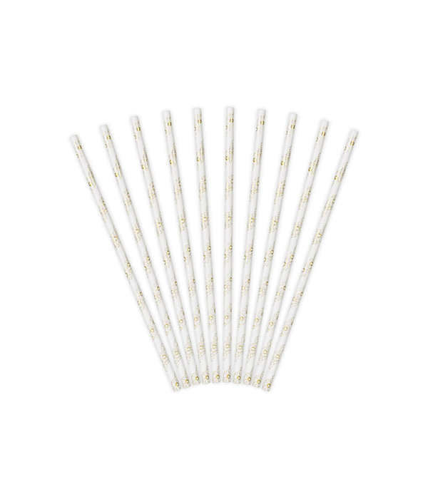 Papieren Rietjes Met Madeliefjes Wit/Goud (10st)