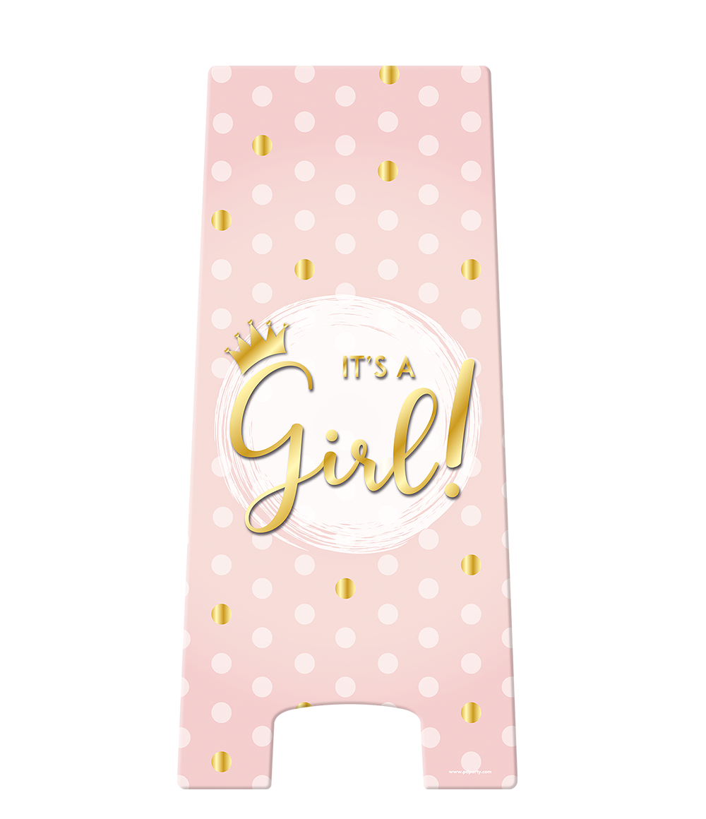 Waarschuwingsbord It's A Girl Roze/Goud 