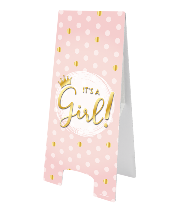 Waarschuwingsbord It's A Girl Roze/Goud